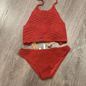 Cape Juby Coral Crochet Bikini Top and Bottom Set